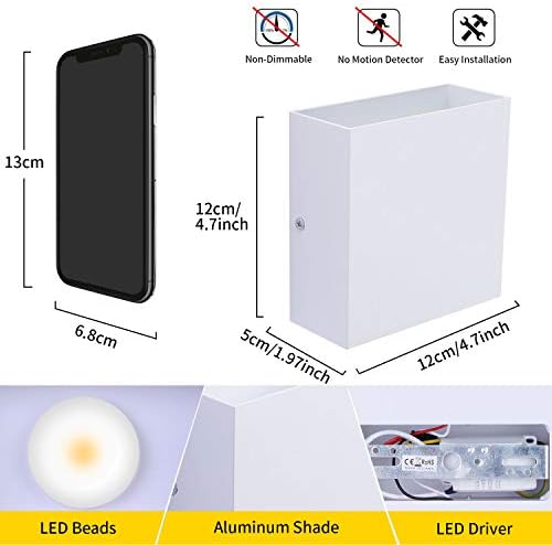 Lightess White Mini Metal 10W Warm White Hardwired Up Down LED Wall Sconce - Image 5