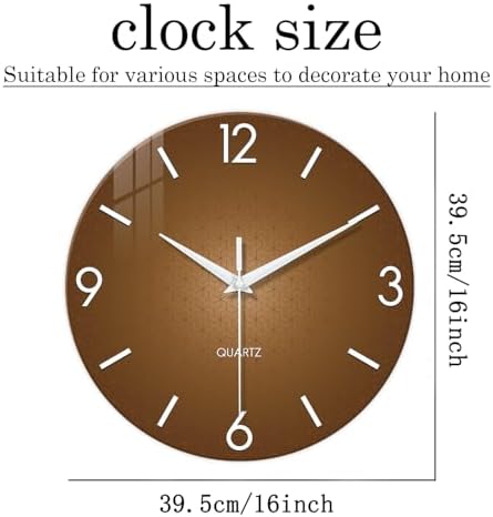XFM Modern Glass Wall Clock for Living Room 16 Inch Brown - Image 6