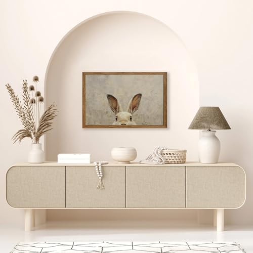 AVECCO Vintage Easter Rabbit Portrait Wall Art Canvas Framed 16x24 inch - Image 3