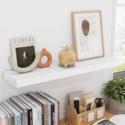 fuqing 30 Inch Floating Shelves, 6.7 Inch Deep White Wall Shelves Set of 2 - Image 2