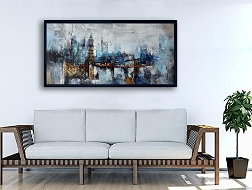 Large Wall Art for Bedroom Abstract City View Canvas Art Gray Blue Buildings - Image 5