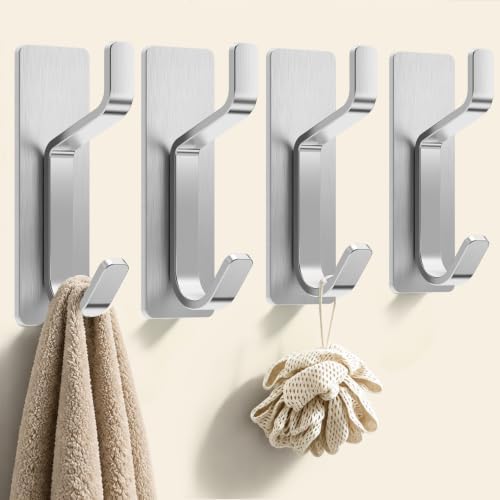 Bntuk Adhesive Towel Hooks for Bathroom, 4 Pack Stainless Steel Wall Hooks No by Bntuk