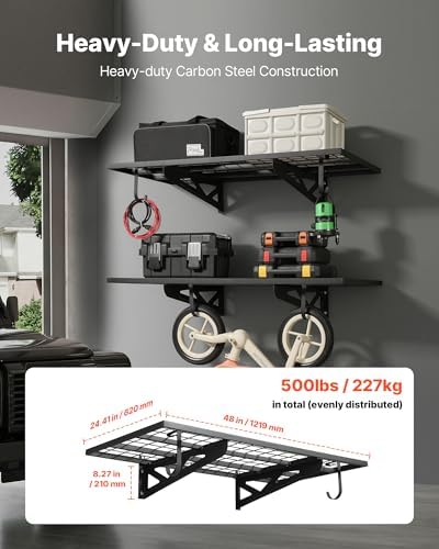 VEVOR 2-Pack Heavy Duty Garage Wall Shelving, 2 x 4 ft Steel Wall Mounted - Image 3