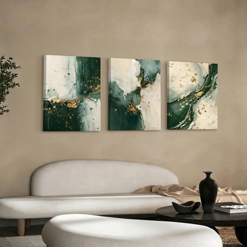 3pcs Emerald Green Wall Decor Living Room, Modern Green and Gold Marble - Image 4