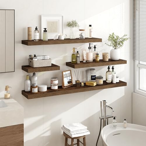 Acovy 32 Inch Floating Shelves, 3D Textured Wood Grain, Wooden Shelves - Image 2