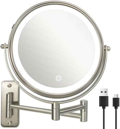 JANEEVA 8" Wall Mounted Lighted Makeup Mirror, Rechargeable Double Sided 1X/10X by JANEEVA