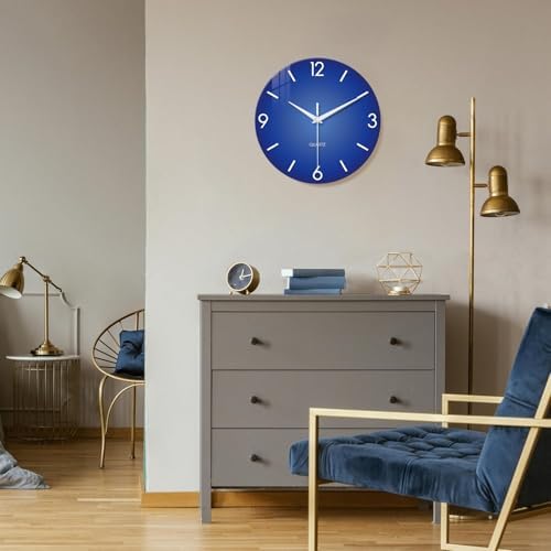 XFM Blue Glass Wall Clock 14 Inch Modern Simple - Image 3