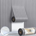 Peel and Stick Wood Slat Wall Panels, 3D PVC Faux Gray Wood Grain Wallpaper by NEPIS