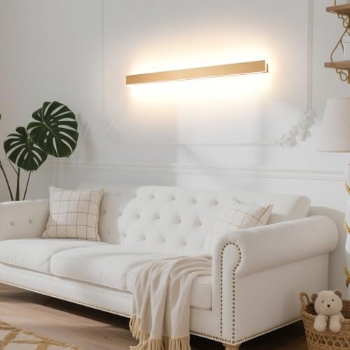 KELUOLY Modern Plug in Wall Lights, 31.4 inch Frosted Gold LED Long Wall Sconce - Image 6