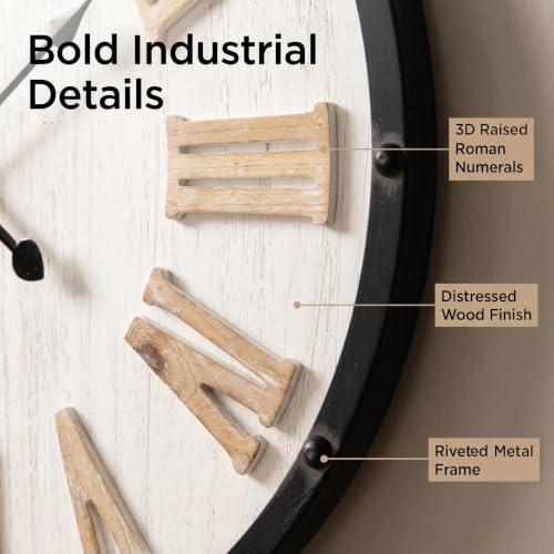 Large 24" Farmhouse Wall Clock, Rustic Wood Round Timepiece - Image 4
