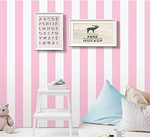 AINITAOCOM Self Adhesive Vinyl Pink and White Stripe Peel and Stick Wallpaper by AINITAOCOM