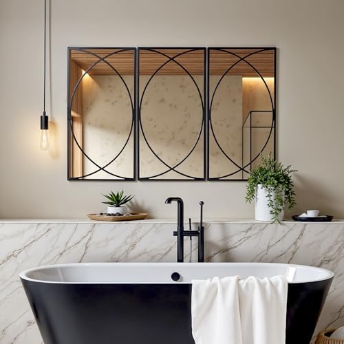 LuxenHome 3-Piece Black Metal Rectangular Wall Mirror Set - Image 4