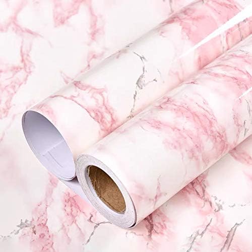tiltil Glossy White/Pink Marble Contact Paper Granite Wallpaper 15.8"×197" by TilTil
