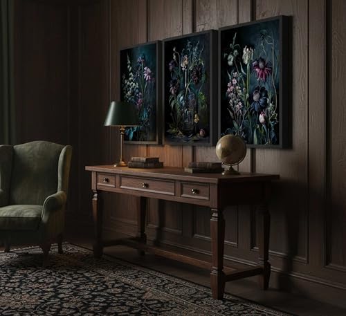 hijyord 3 Pcs Dark Academia Floral Canvas Wall Art 12x16in Unframed - Image 5