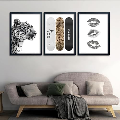 Framed Stockholm Style Canvas Wall Art Set of 3 Black and White Fashion Leopard - Image 4