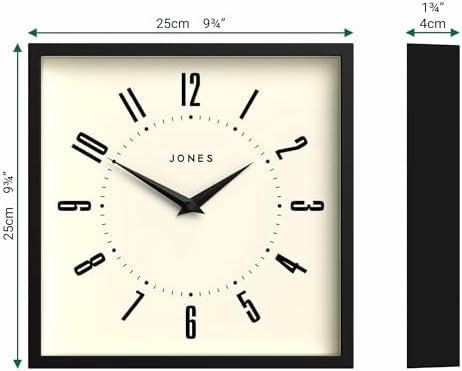 JONES CLOCKS® Box wall Clock | Retro Square Clock | 10" | Black | Easy to Read - Image 4