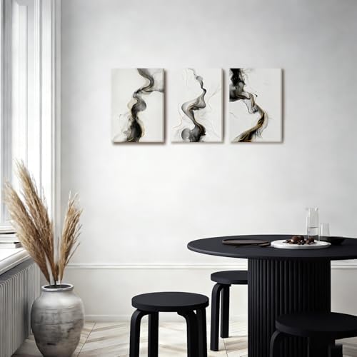 NCCXNCC 3 Pcs Black and White Abstract Canvas Wall Art 12x16 Inch Framed - Image 4