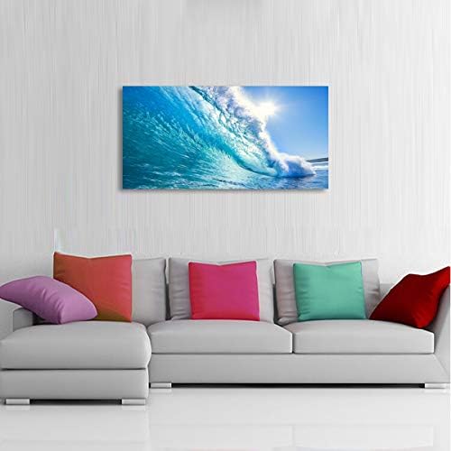 Haichuang Decor Art Ocean Wave Canvas Wall Art, 40x20 Inches Framed Turquoise - Image 6