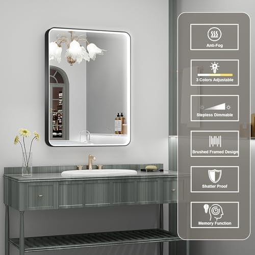 LED Mirror for Bathroom 24X32 Inch Black Framed - Image 6