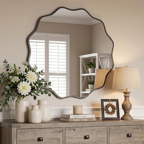 PERFNIQUE Black Scalloped Mirror, Decorative Modern Wall Decor - Image 3
