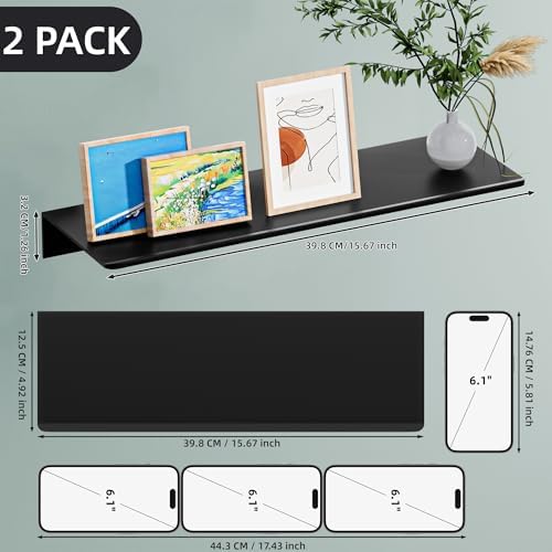 HNVNER Adhesive Shelves for Wall, Metal Floating Shelf 2 Pack, 15.7x4.9IN - Image 2
