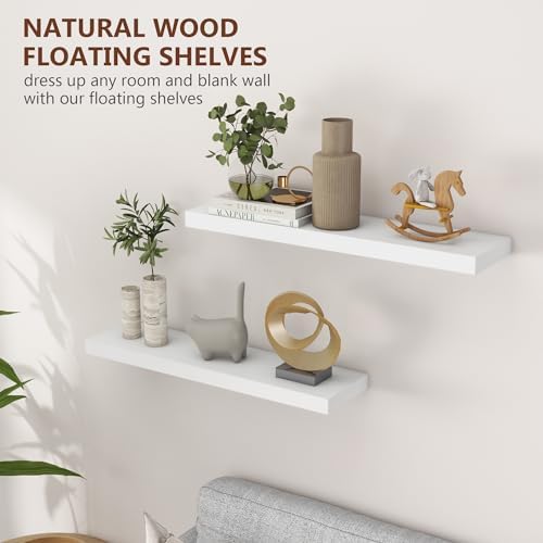 fuqing 30 Inch Floating Shelves, 6.7 Inch Deep White Wall Shelves Set of 2 - Image 6