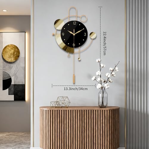 SIN&MI Wall Clock with Pendulum, Silent Non Ticking Battery Operated Modern - Image 3