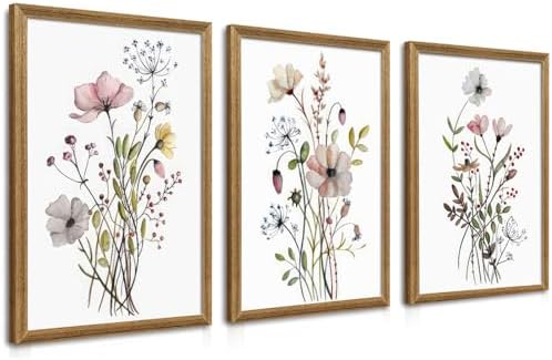 WRFON Framed Botanical Canvas Wall Art Set of 3, Watercolor Floral Prints by Unknown