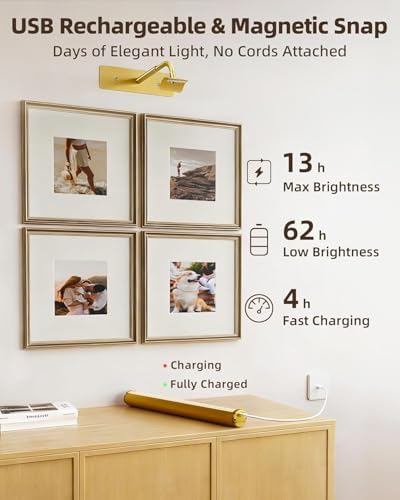 EZVALO 13in Wireless Picture Lights, 4000mAh Rechargeable Art Light - Image 4