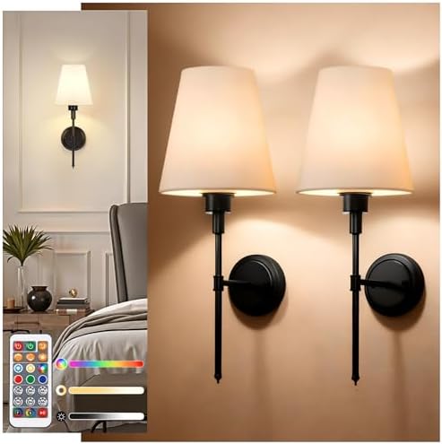 Battery Operated Wall Sconce: Set of 2 Wireless Wall Light 12000mAh by DORESshop