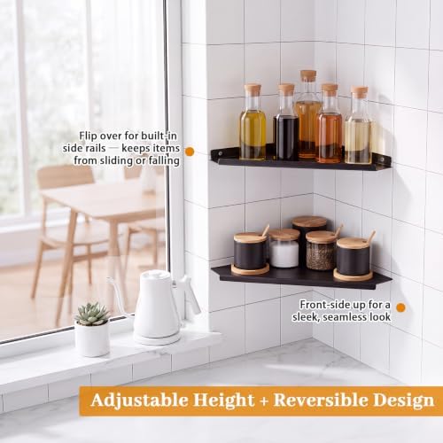 12" Black Large Corner Floating Shelf Wall Mounted, Metal 2 Pcs - Image 5