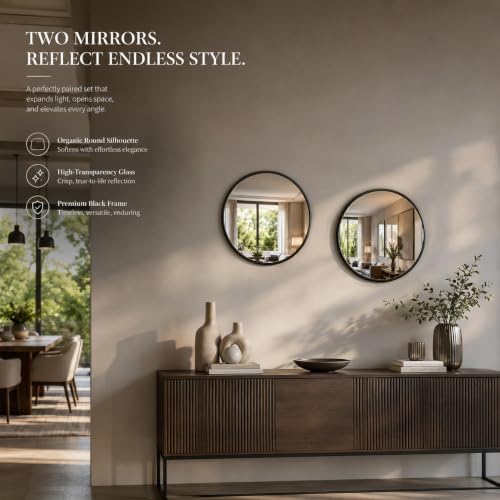 12"x12" Round Decorative Wall Mirror, 2 Pack Metal Framed Real Glass Mirror - Image 5