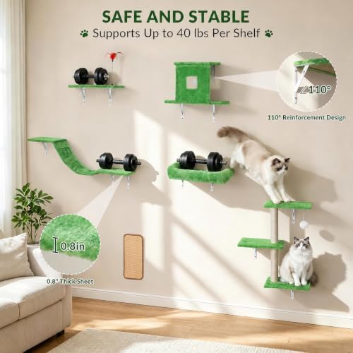Cat Wall Shelves, 6-in-1 Cat Wall Furniture Set - Image 5