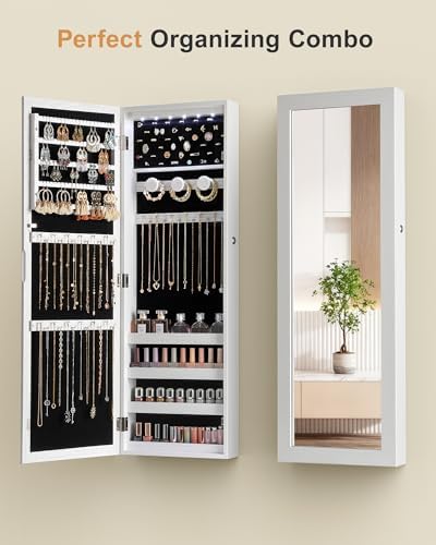 Nicetree 6 LEDs Jewelry Armoire, Hanging Mirror Jewelry Cabinet - Image 4