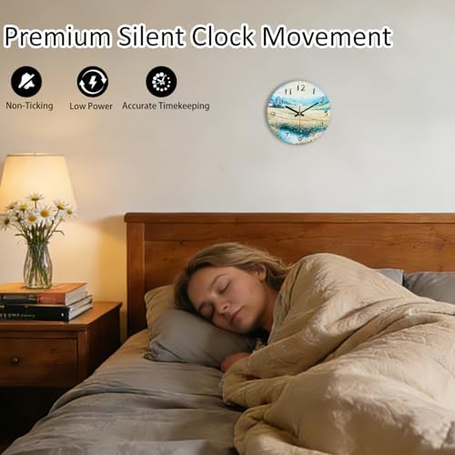 Battery Operated Wall Clock, 8 Inch Exclusive Flower & Mountain Glass Design - Image 4