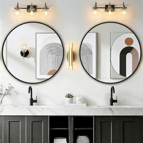 FGU Round Bathroom Mirror for Over Sink 2 Pack 26" Black Circle Wall Mirror - Image 7