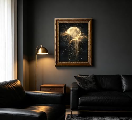 Vintage Gold Framed Moon Cloud Wall Art, Dark Academia Sky Canvas Print - Image 6