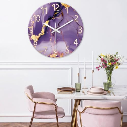 Purple Gold Glass Wall Clock 16 Inch Silent Non-Ticking - Image 4