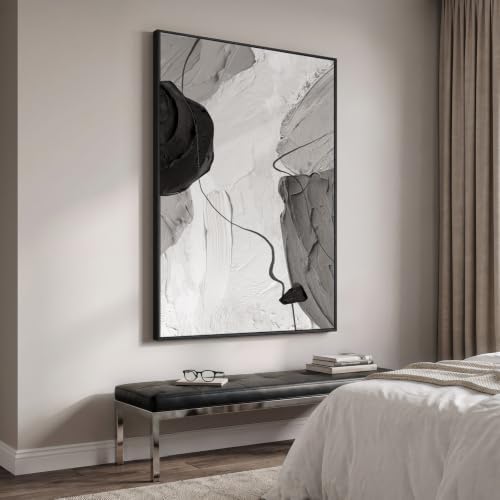 Extra Large Framed Black and White Neutral Abstract Wall Art Vertical 40x60 - Image 2