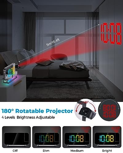 SZELAM Projection Alarm Clock, 7.4 in Digital Mirror Clocks, - Image 3