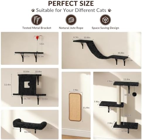 Cat Wall Shelves, 6-in-1 Cat Wall Furniture Set - Image 3