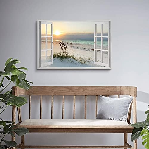 Sea Whisper Beach Painting Wall Art Canvas : 24x36 Inch Coastal Window Artwork - Image 5