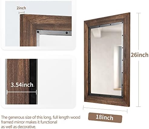 YOSHOOT Rustic Wooden Framed Wall Mirror, Natural Wood and Iron Bathroom Vanity - Image 3
