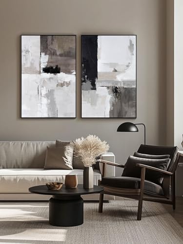 SAFERRYHOME Neutral Abstract Grey and Black Wall Art Set of 2 - Image 4