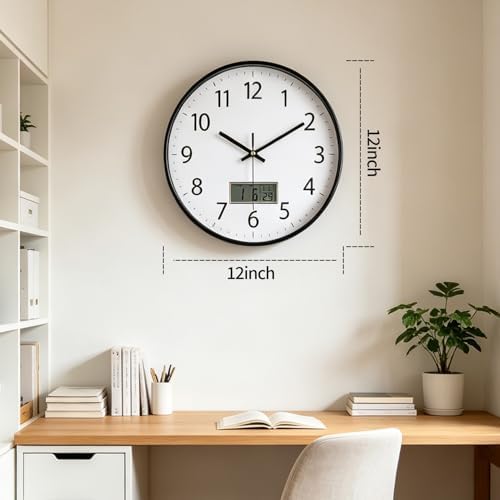 SIN&MI Wall Clock 12 Inch LCD Display Number Frame Glass Cover Non-Ticking - Image 6