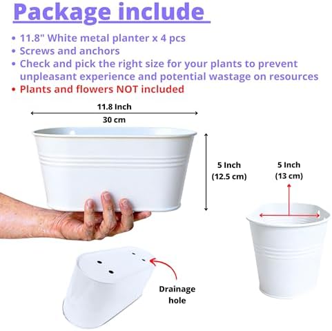 LaLaGreen Large Wall Planter White Metal Wall Decor Pots - Image 2