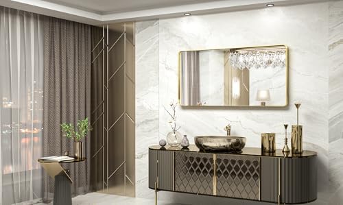 TokeShimi Bathroom Vanity Mirror 48 x 24 Inch Gold Metal Frame Round Corner - Image 2