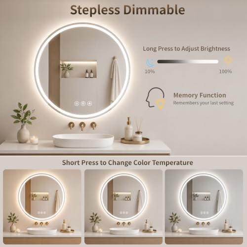 BEAUTYPEAK 20 Inch Round LED Bathroom Mirror - Image 6