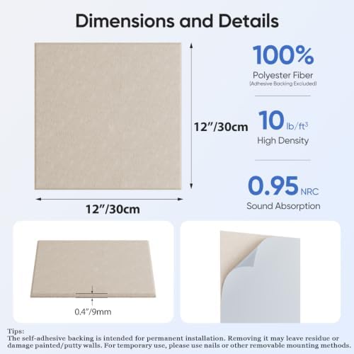 Square Acoustic Panels, 12 Pack Self-Adhesive Sound Panels - Image 3