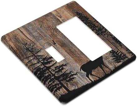 Outlet Covers Rustic Forest Antler Elk Deer Silhouettes Animals Wood Grain 1 - Image 3
